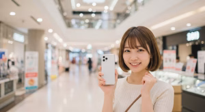 ショッピングモールでスマホ