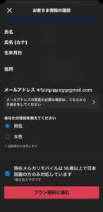 名前やメアドなどを入力